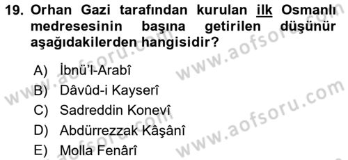Ortaçağ Felsefesi 2 Dersi 2021 - 2022 Yılı Yaz Okulu Sınavı 19. Soru