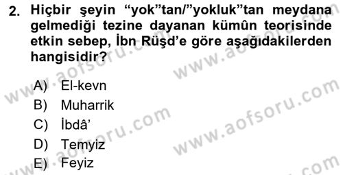 Ortaçağ Felsefesi 2 Dersi 2021 - 2022 Yılı Yaz Okulu Sınavı 2. Soru