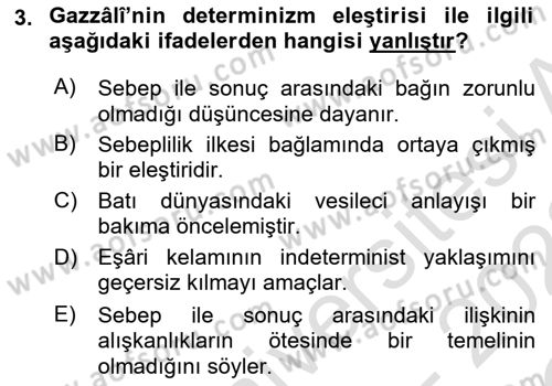 Ortaçağ Felsefesi 2 Dersi 2021 - 2022 Yılı Yaz Okulu Sınavı 3. Soru