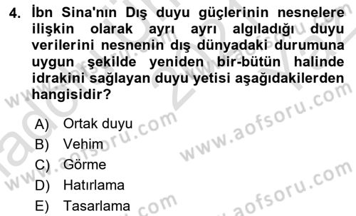 Ortaçağ Felsefesi 2 Dersi 2021 - 2022 Yılı Yaz Okulu Sınav Soruları 4. Soru
