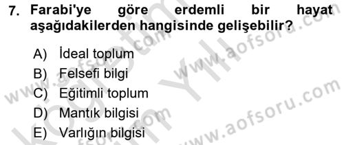 Ortaçağ Felsefesi 2 Dersi 2021 - 2022 Yılı Yaz Okulu Sınavı 7. Soru