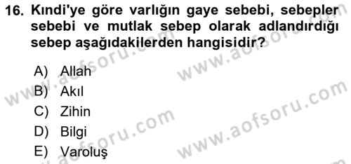 Ortaçağ Felsefesi 2 Dersi 2022 - 2023 Yılı Yaz Okulu Sınav Soruları 16. Soru