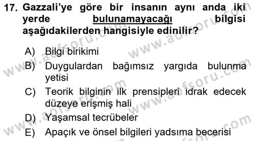 Ortaçağ Felsefesi 2 Dersi 2022 - 2023 Yılı Yaz Okulu Sınav Soruları 17. Soru