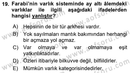 Ortaçağ Felsefesi 2 Dersi 2022 - 2023 Yılı Yaz Okulu Sınav Soruları 19. Soru