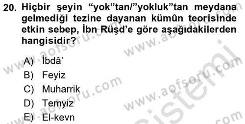 Ortaçağ Felsefesi 2 Dersi 2022 - 2023 Yılı Yaz Okulu Sınav Soruları 20. Soru