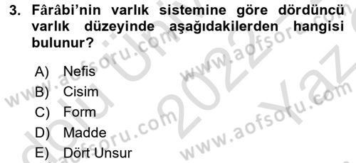 Ortaçağ Felsefesi 2 Dersi 2022 - 2023 Yılı Yaz Okulu Sınav Soruları 3. Soru