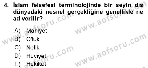 Ortaçağ Felsefesi 2 Dersi 2022 - 2023 Yılı Yaz Okulu Sınav Soruları 4. Soru