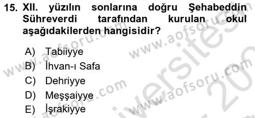 Ortaçağ Felsefesi 2 Dersi 2023 - 2024 Yılı (Vize) Ara Sınav Soruları 15. Soru