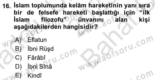 Ortaçağ Felsefesi 2 Dersi 2023 - 2024 Yılı (Vize) Ara Sınav Soruları 16. Soru