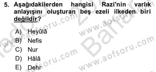 Ortaçağ Felsefesi 2 Dersi 2023 - 2024 Yılı (Vize) Ara Sınav Soruları 5. Soru