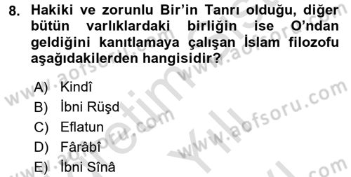 Ortaçağ Felsefesi 2 Dersi 2023 - 2024 Yılı (Vize) Ara Sınav Soruları 8. Soru