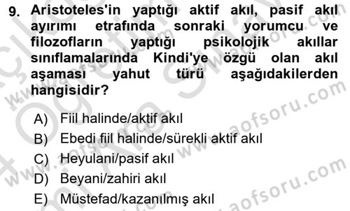 Ortaçağ Felsefesi 2 Dersi 2023 - 2024 Yılı (Vize) Ara Sınav Soruları 9. Soru