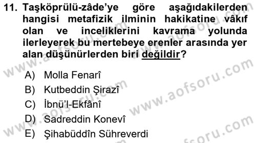 Ortaçağ Felsefesi 2 Dersi 2023 - 2024 Yılı (Final) Dönem Sonu Sınav Soruları 11. Soru