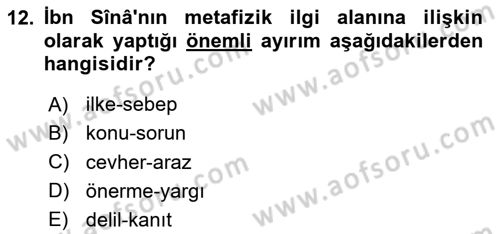 Ortaçağ Felsefesi 2 Dersi 2023 - 2024 Yılı (Final) Dönem Sonu Sınav Soruları 12. Soru