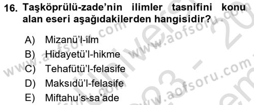 Ortaçağ Felsefesi 2 Dersi 2023 - 2024 Yılı (Final) Dönem Sonu Sınav Soruları 16. Soru