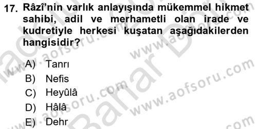 Ortaçağ Felsefesi 2 Dersi 2023 - 2024 Yılı (Final) Dönem Sonu Sınav Soruları 17. Soru