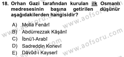 Ortaçağ Felsefesi 2 Dersi 2023 - 2024 Yılı (Final) Dönem Sonu Sınav Soruları 18. Soru