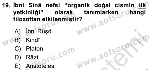 Ortaçağ Felsefesi 2 Dersi 2023 - 2024 Yılı (Final) Dönem Sonu Sınav Soruları 19. Soru