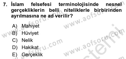 Ortaçağ Felsefesi 2 Dersi 2023 - 2024 Yılı (Final) Dönem Sonu Sınav Soruları 7. Soru