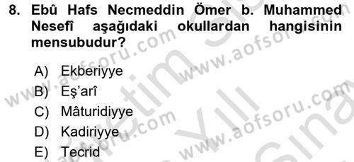 Ortaçağ Felsefesi 2 Dersi 2023 - 2024 Yılı (Final) Dönem Sonu Sınav Soruları 8. Soru
