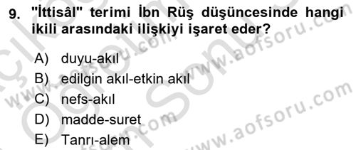 Ortaçağ Felsefesi 2 Dersi 2023 - 2024 Yılı (Final) Dönem Sonu Sınav Soruları 9. Soru