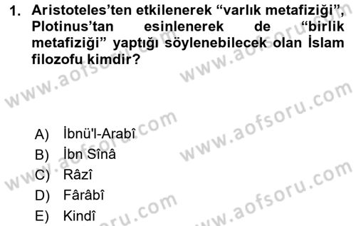 Ortaçağ Felsefesi 2 Dersi 2024 - 2025 Yılı (Vize) Ara Sınav Soruları 1. Soru