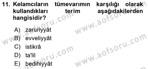 Ortaçağ Felsefesi 2 Dersi 2024 - 2025 Yılı (Vize) Ara Sınav Soruları 11. Soru