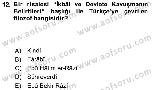 Ortaçağ Felsefesi 2 Dersi 2024 - 2025 Yılı (Vize) Ara Sınav Soruları 12. Soru