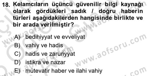 Ortaçağ Felsefesi 2 Dersi 2024 - 2025 Yılı (Vize) Ara Sınav Soruları 18. Soru