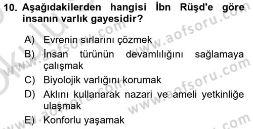 Ortaçağ Felsefesi 2 Dersi 2024 - 2025 Yılı Yaz Okulu Sınav Soruları 10. Soru