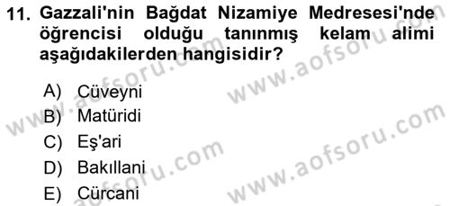 Ortaçağ Felsefesi 2 Dersi 2024 - 2025 Yılı Yaz Okulu Sınav Soruları 11. Soru