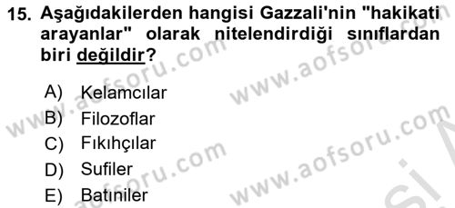 Ortaçağ Felsefesi 2 Dersi 2024 - 2025 Yılı Yaz Okulu Sınav Soruları 15. Soru