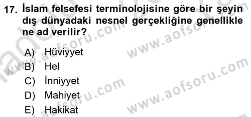 Ortaçağ Felsefesi 2 Dersi 2024 - 2025 Yılı Yaz Okulu Sınav Soruları 17. Soru