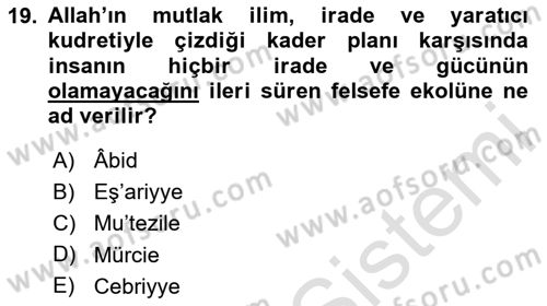 Ortaçağ Felsefesi 2 Dersi Yaz Okulu Sınavı Deneme Sınav Soruları 19. Soru