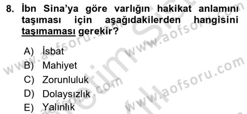 Ortaçağ Felsefesi 2 Dersi 2024 - 2025 Yılı Yaz Okulu Sınav Soruları 8. Soru
