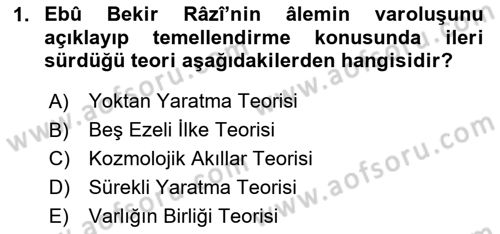 Ortaçağ Felsefesi 2 Dersi 2025 - 2026 Yılı (Final) Dönem Sonu Sınav Soruları 1. Soru