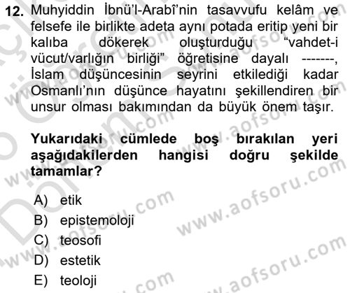 Ortaçağ Felsefesi 2 Dersi 2025 - 2026 Yılı (Final) Dönem Sonu Sınav Soruları 12. Soru