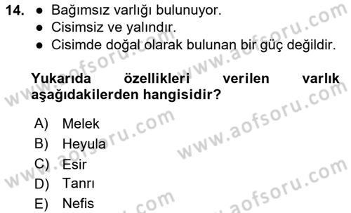 Ortaçağ Felsefesi 2 Dersi 2025 - 2026 Yılı (Final) Dönem Sonu Sınav Soruları 14. Soru