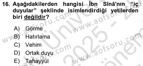 Ortaçağ Felsefesi 2 Dersi 2025 - 2026 Yılı (Final) Dönem Sonu Sınav Soruları 16. Soru