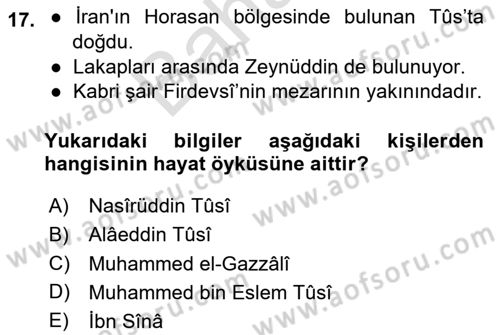 Ortaçağ Felsefesi 2 Dersi 2025 - 2026 Yılı (Final) Dönem Sonu Sınav Soruları 17. Soru