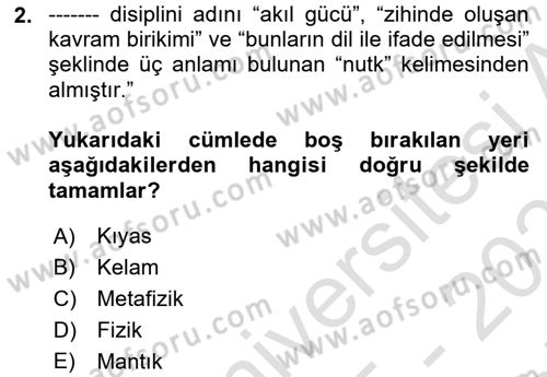 Ortaçağ Felsefesi 2 Dersi 2025 - 2026 Yılı (Final) Dönem Sonu Sınav Soruları 2. Soru