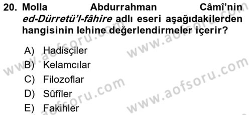 Ortaçağ Felsefesi 2 Dersi 2025 - 2026 Yılı (Final) Dönem Sonu Sınav Soruları 20. Soru