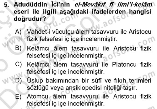Ortaçağ Felsefesi 2 Dersi 2025 - 2026 Yılı (Final) Dönem Sonu Sınav Soruları 5. Soru