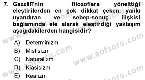 Ortaçağ Felsefesi 2 Dersi 2025 - 2026 Yılı (Final) Dönem Sonu Sınav Soruları 7. Soru