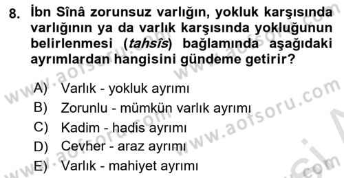Ortaçağ Felsefesi 2 Dersi 2025 - 2026 Yılı (Final) Dönem Sonu Sınav Soruları 8. Soru