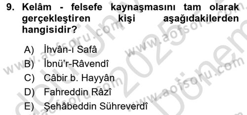 Ortaçağ Felsefesi 2 Dersi 2025 - 2026 Yılı (Final) Dönem Sonu Sınav Soruları 9. Soru