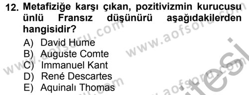 Felsefe Dersi 2012 - 2013 Yılı (Vize) Ara Sınav Soruları 12. Soru