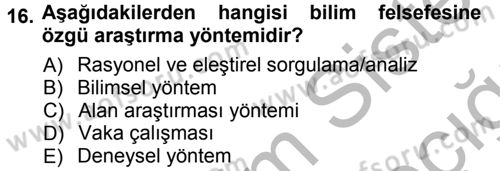 Felsefe Dersi Ara Sınavı Deneme Sınav Soruları 16. Soru