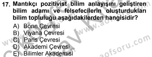 Felsefe Dersi Ara Sınavı Deneme Sınav Soruları 17. Soru
