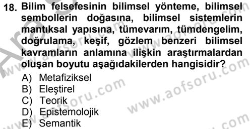 Felsefe Dersi Ara Sınavı Deneme Sınav Soruları 18. Soru